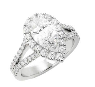 Contemporary Pear-Shaped Diamond Halo with Split Shank Pave Engagement Ring