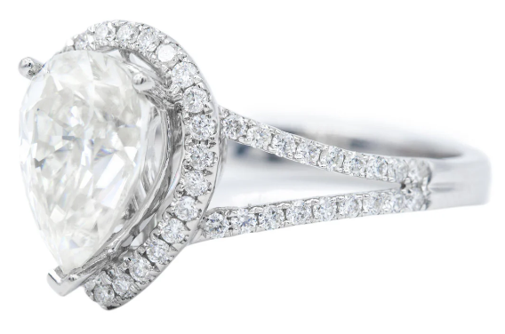 Contemporary Pear-Shaped Diamond Halo with Split Shank Pave Engagement Ring