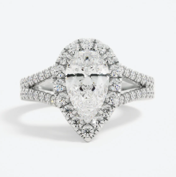 Contemporary Pear-Shaped Diamond Halo with Split Shank Pave Engagement Ring