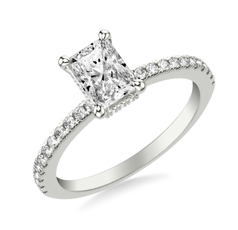 1ct Radiant Hidden Halo Pave Diamond Engagement Ring