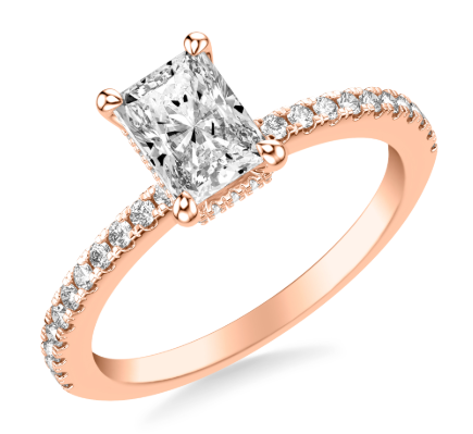 1ct Radiant Hidden Halo Pave Diamond Engagement Ring