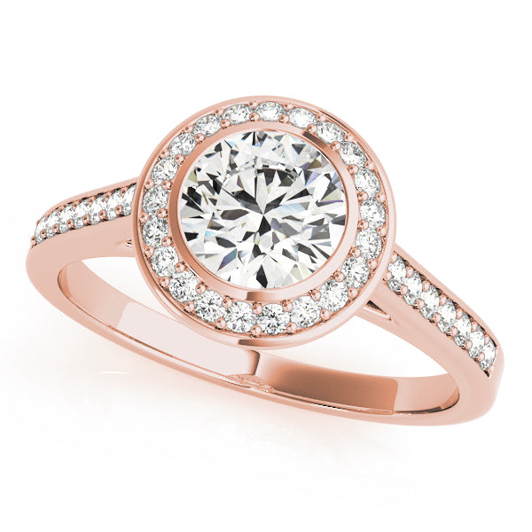 Round Cathedral Basket Channel-Set Diamond Halo Engagement Ring