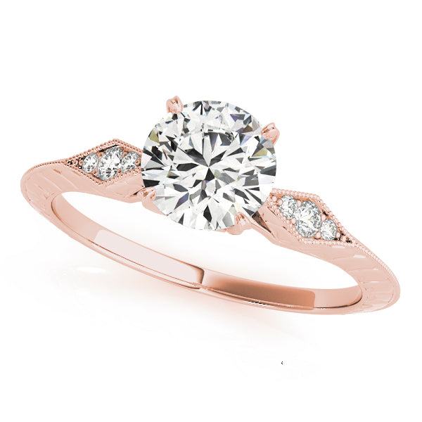 Contemporary Round Cathedral Milgrain Diamond Engagement Ring