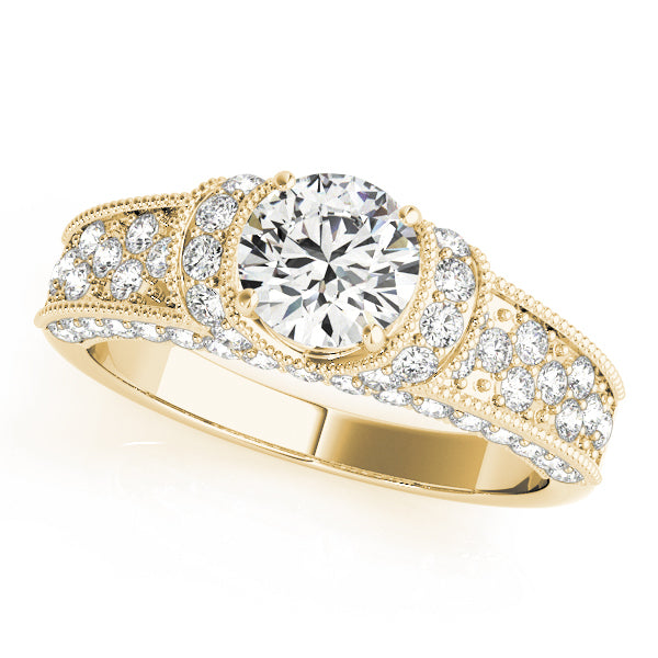 Vintage Round Scattered Diamond Engagement Ring with Milgrain Accents