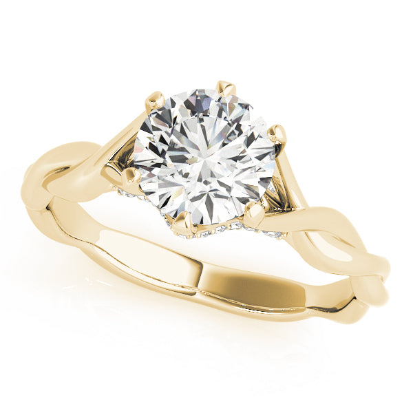 Nature-Inspired Round Diamond with Integrated Twisted-Shank Engagement Ring