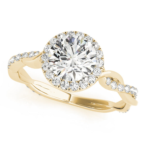 Nature-Inspired Round Diamond Halo Engagement Ring with Twisted Shank & Hidden Accents