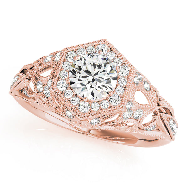 Antique Style Round Diamond Engagement Ring with Accent Pieces