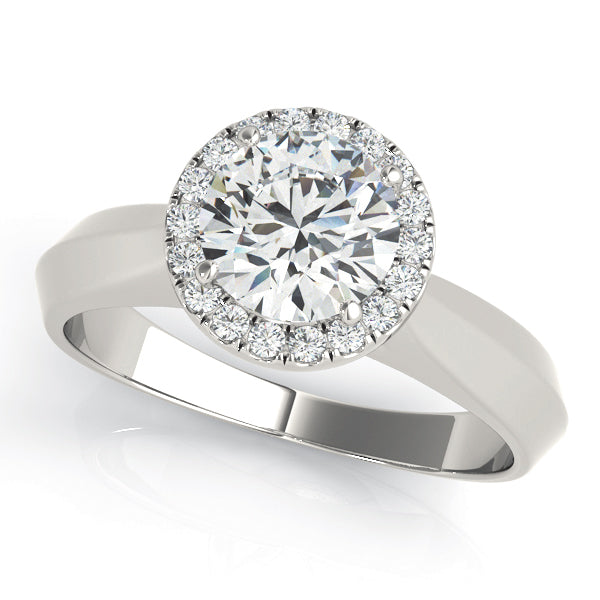 Cathedral Style Round Diamond Halo Solitaire Engagement Ring