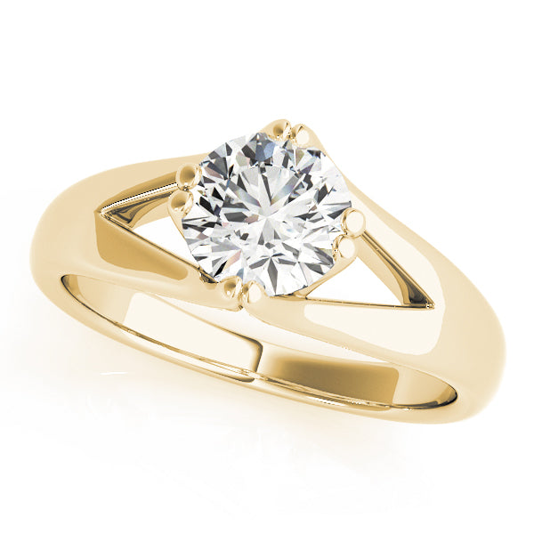 Integrated Round Diamond with Wide Split Solitaire Shank Engagement Ring