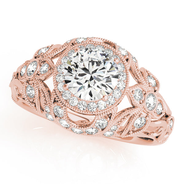 Antique Style Round Diamond Halo Engagement Ring with Accent Pieces