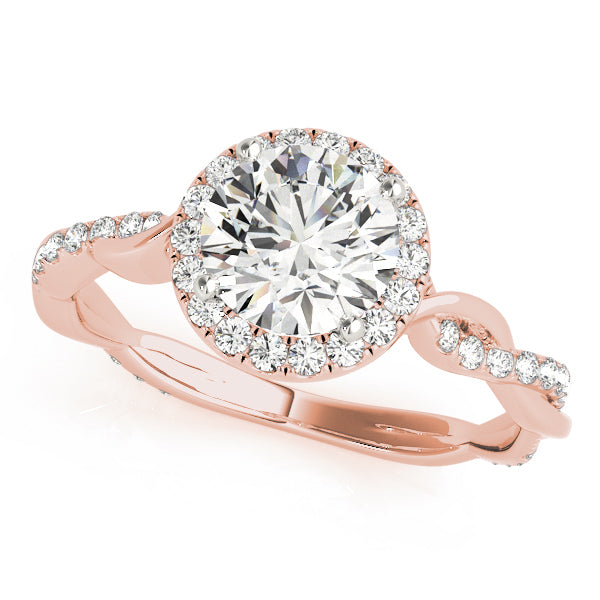 Nature-Inspired Round Diamond Halo Engagement Ring with Twisted Shank & Hidden Accents