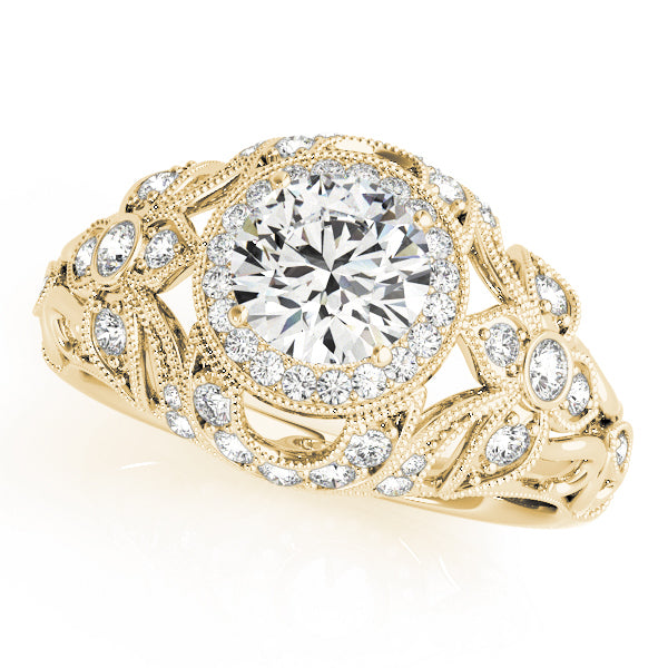 Antique Style Round Diamond Halo Engagement Ring with Accent Pieces