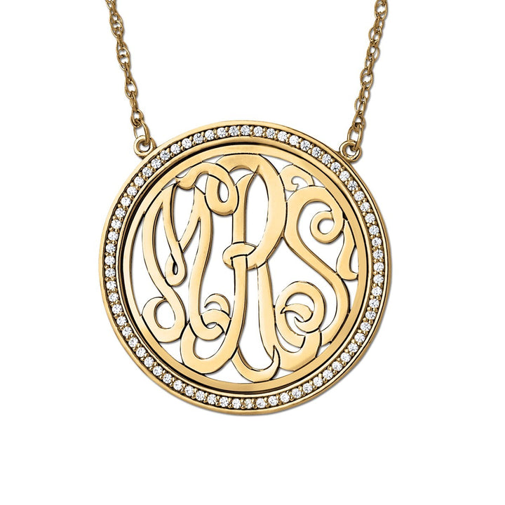 14K White Gold Lab Diamond Monogram Pendant