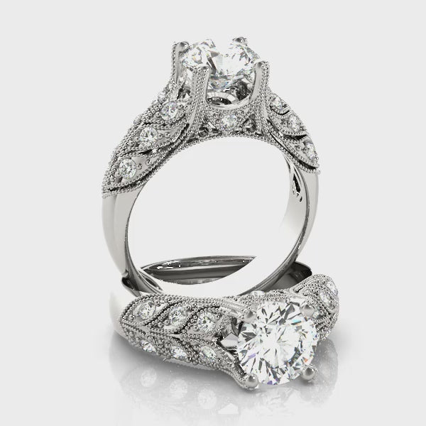 STYLE# 83894 - 1 1/2CT Antique Nature-Inspired Round Diamond Engagement Ring With Milgrain Accents