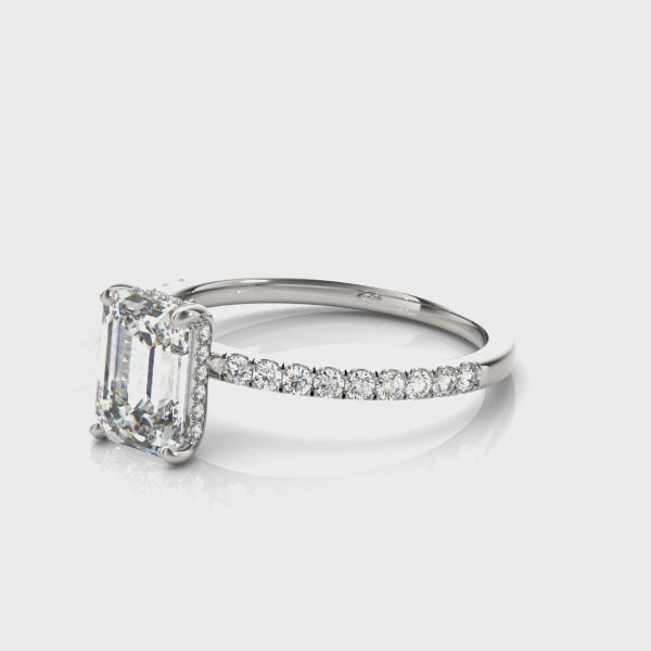 1ct Emerald-Cut Pave with Hidden Halo Diamond Engagement Ring