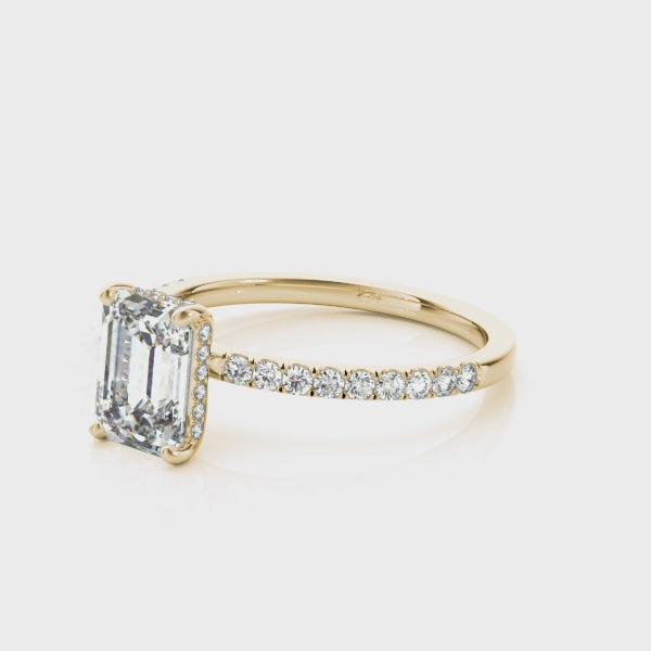 1ct Emerald-Cut Pave with Hidden Halo Diamond Engagement Ring