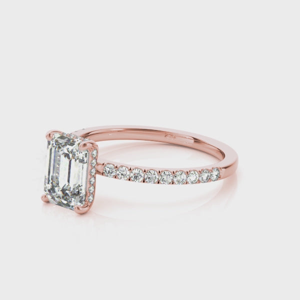 1ct Emerald-Cut Pave with Hidden Halo Diamond Engagement Ring