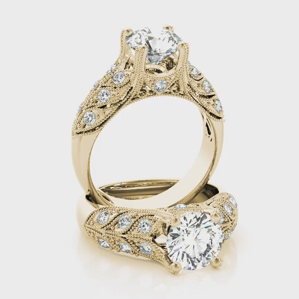 STYLE# 83894 - 1 1/2CT Antique Nature-Inspired Round Diamond Engagement Ring With Milgrain Accents